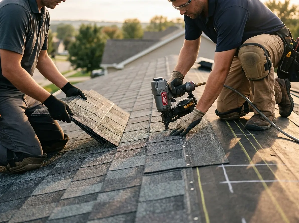 Professional roofer working on a residential roof in Campbellsville
